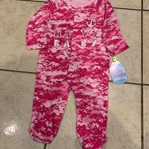 NEW Tiny Trooper Kids Girl Navy One Piece Pink Size M 3  6 Long Sleeve Close Toe